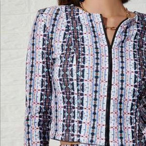 Blue and White Patterned Zip Front Jacket